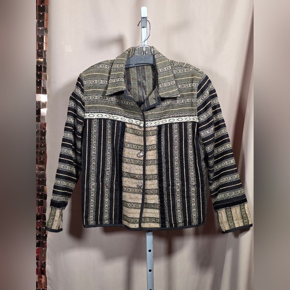 Vtg Tapestry Mix Print and Texture Button Up Jacket p2p 22" Reversible